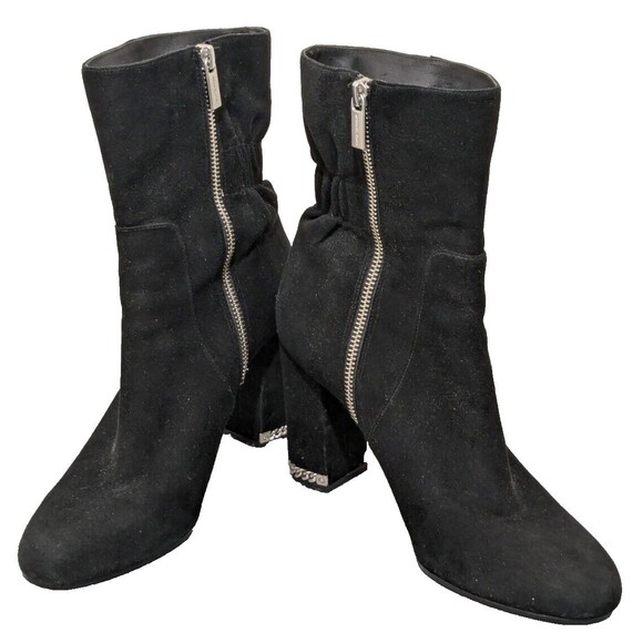 Michael Michael Kors Ankle Booties 9 Black Suede Zip 3"Block Heel V. Good - Picture 1 of 11